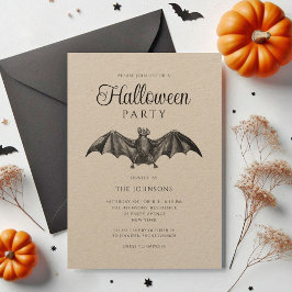 Convite Elegante Morcego Preto Vintage Halloween