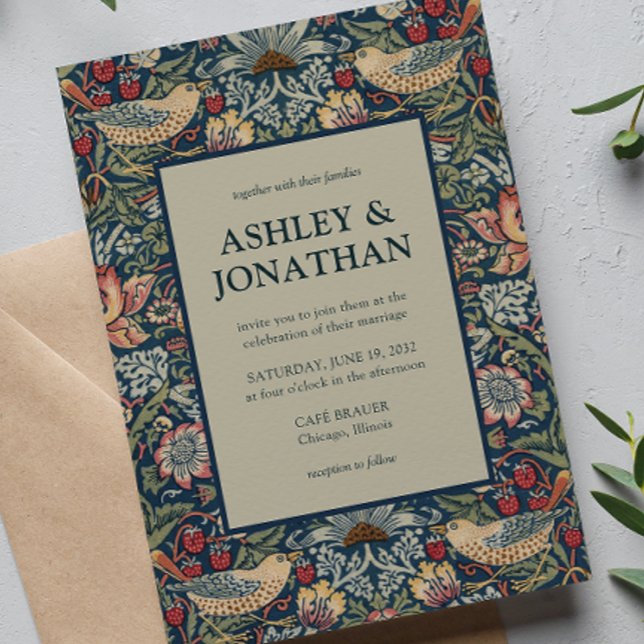 Convite Elegante Morris Strawberry Theif Casamento de Padr (Criador carregado)