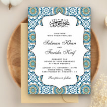 Elegante Mosaico Persa Azul Islâmico Casamento Muç
