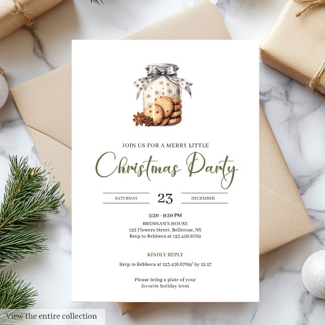 Convite Elegante Musgo Verde Estilo Escandinavo Natal  (Elegant Moss Green Scandinavian Style Christmas Party)