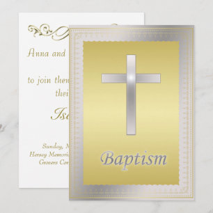 Convite Elegante Natal de Batismo Transfronteiriço Dourad