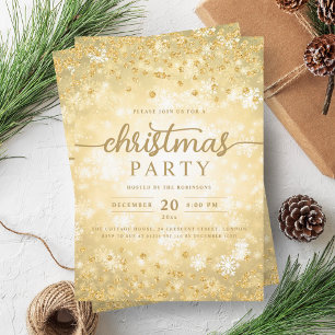 Convite Elegante Natal Dourado dos Diamantes de inverno