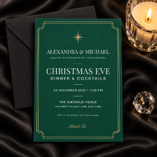 Convite Elegante Natal Verde Esmeralda Dourado Gravata Pre