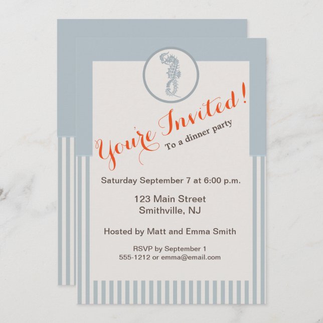 Convite Elegante Náutico Clássico Azul-Marinho (Frente/Verso)