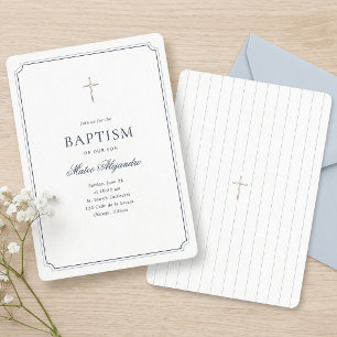 Convite Elegante Naval Clássico Batismo Simples 