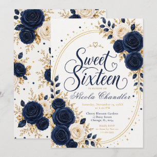 Convite Elegante Navy Sweet 16