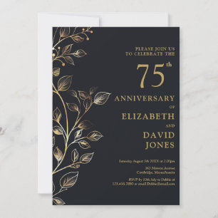 Convite Elegante Negro e Dourado 75º Aniversário de Casame