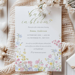 Convite Elegante Neutral Bebê em Flor Chá de Bebê