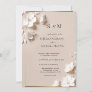 Convite Elegante Neutro Casamento Floral Branco Magnólia
