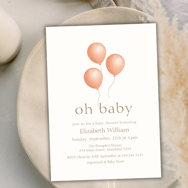 Convite Elegante neutro Chá de fraldas do balão (Neutral Elegant Boho Balloon Baby Shower Invitation)