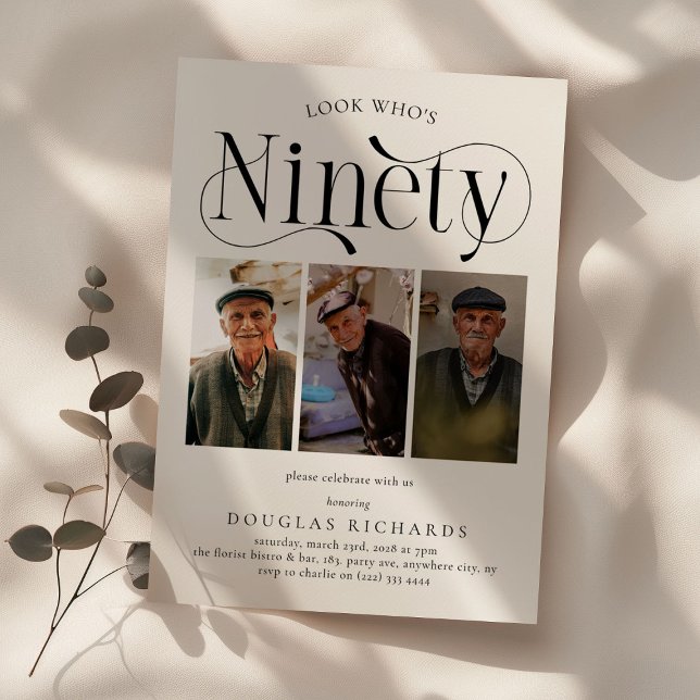 Convite Elegante NINETY 3 90 de colagem de fotos Aniversár (Criador carregado)