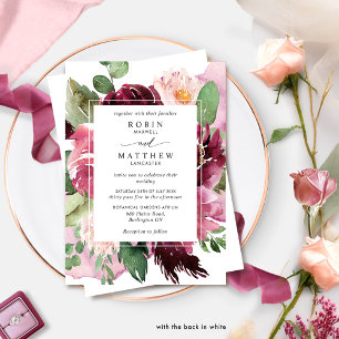 Convite Elegante no Casamento Floral de Berry e Rosa Burgu