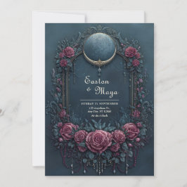 Convite Elegante Noite de Casamento Floral Burgundy Azul-M