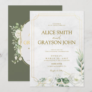 Convite Elegante Noiva Boho Floral Verde Salvia Casamento