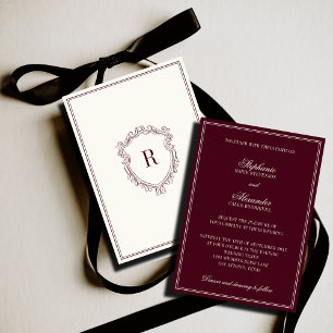 Convite Elegante Noiva Borgonha com Crista de Marfim Old M