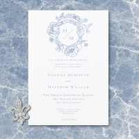 Elegante Noiva com Pássaro e Brasão em Azul Chines