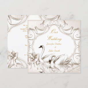 Convite Elegante Noiva Creme Cisnes Branco Arco