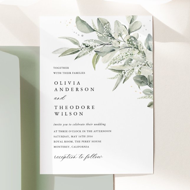 Convite Elegante Noiva de Aquarela Botânica em Verde Sage (Sage green botanical wedding invitation, watercolor greenery, elegant minimalist wedding stationery)