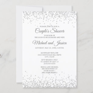 Convite Elegante Noiva de Casal Brilho Prata Branco