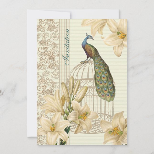 Convite elegante Noiva de lírio branco floral pavão casame (Verso)