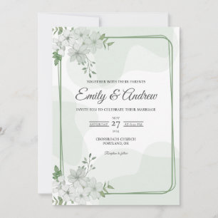 Convite Elegante Noiva Floral em Verde Sálvia em Aquarela