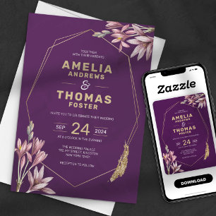 Convite Elegante Noiva Floral Geométrica em Dourado e Amei
