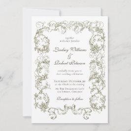 Convite Elegante Noiva Floral Ornata Bege Branco Vintage
