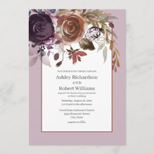 Convite Elegante Noiva Floral Roxo Rosa Dourado Casamento