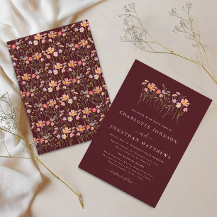 Convite Elegante Noiva Rosa Bege Burgundy Flor Silvestre C