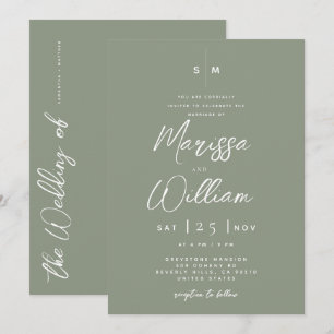 Convite Elegante Noiva Verde e Branco Moderno Casamento Sc