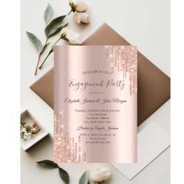 Convite Elegante Noivado com Glitter Drips em Ouro Rosa
