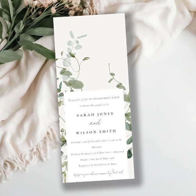 Convite Elegante Noivado de Aquarela Botânica Eucalyptus (Criador carregado)