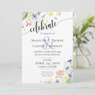 Convite Elegante Noivado de Casamento de flor selvagem