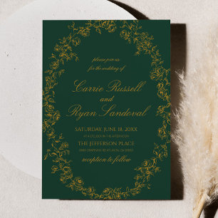 Convite Elegante Noivado de Rosas Florais Esmeralda Verde 