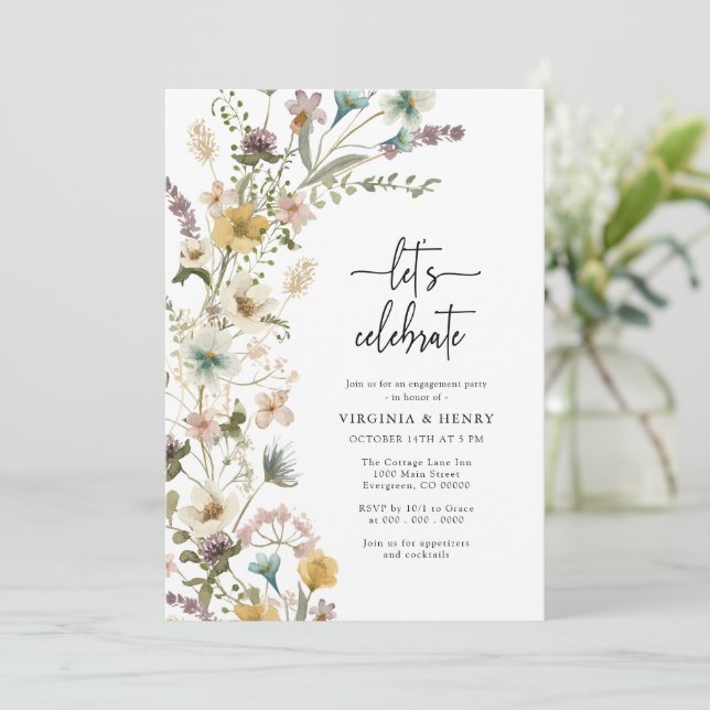 Convite Elegante Noivado Floral (Em pé/Frente)