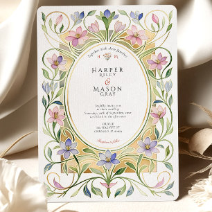 Convite Elegante Noivado Floral Primavera Art Nouveau Dour