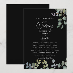 Convite Elegante Noivado Grace Todo Preto Eucalipto