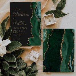 Convite Elegante Noivado Ouro Ágata Esmeralda Verde