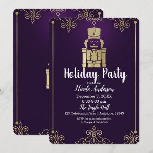 Convite Elegante Noz de Festa Roupas de Luxo Dourado Roxo