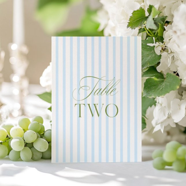 Convite Elegante Número de Mesa de Casamento Verde e Azul  (Elegant Sage Green & Blue Wedding Table Number Two)