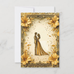 Convite Elegante Obra de Arte Dourada de Casal de Noivos R