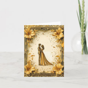 Convite Elegante Obra de Arte Dourada de Casal Romântico