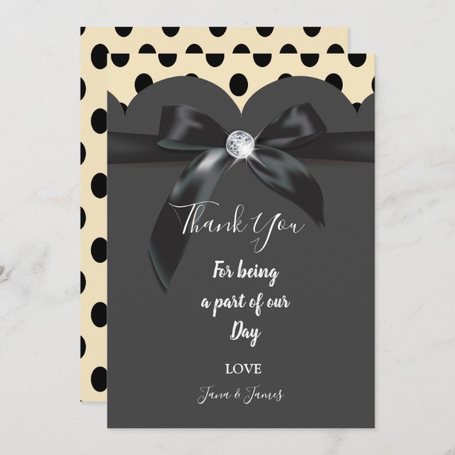 Convite Elegante obrigado moderno de fita chic (Frente/Verso)