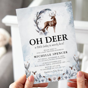Convite Elegante Oh Deer! Chá de fraldas Neutro de Gêner