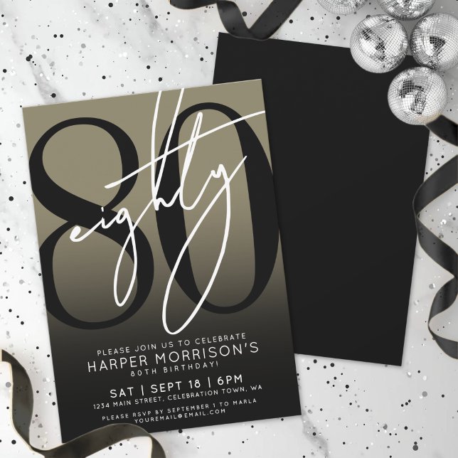 Convite Elegante Oitenta Aniversário de 80 anos Dourado (Elegant Eighty Gold 80th Birthday Party Invitation)