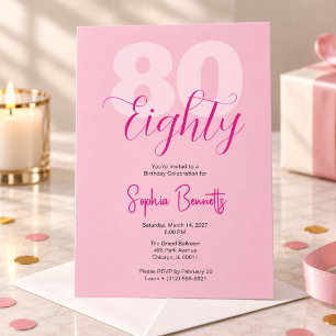 Convite elegante Oitenta Rosa Bege Aniversário de 80 anos