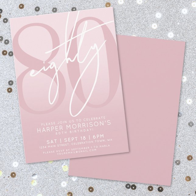 Convite Elegante Oitenta Rosa Festa de Aniversário de 80 A (Elegant Eighty Pink 80th Birthday Party Invitation)