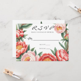 Convite Elegante Orange Peony Paint Weding RSVP