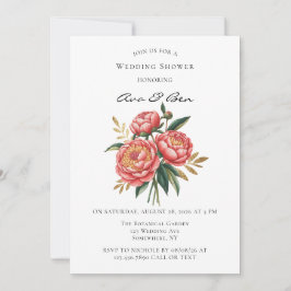 Convite Elegante Orange Peony Watercolor Chá de casamento