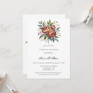 Convite Elegante Orange Peony Watercolor Chá de casamento